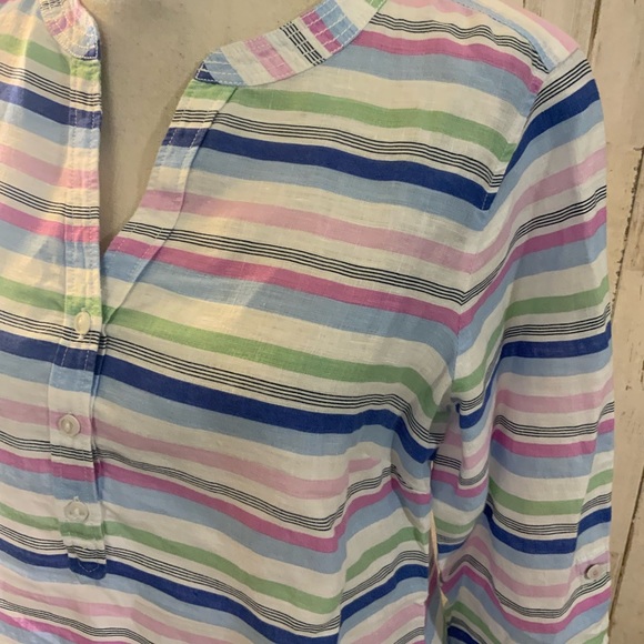 Talbots petite linen striped blouse. Size Mp - Picture 2 of 6